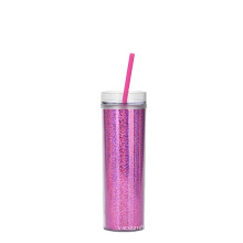 Hot selling Glitter Acrylic Color Double wall AS Plastic Insulated Slim Straight Tumbler Cup